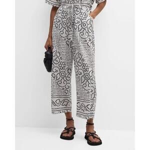 Xirena Talyn Geo Print‎ Cropped Wide Leg Pants White Size L Pull On Drawstring